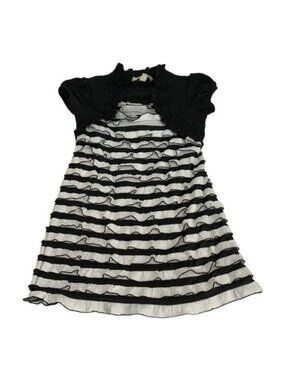 Speechless Girls Ruffle Striped Dress With Bolero Jacket Size 5 Black White